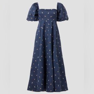 Hill House Home Matilda Navy Floral Babydoll Short Sleeve Midi Dress Medium